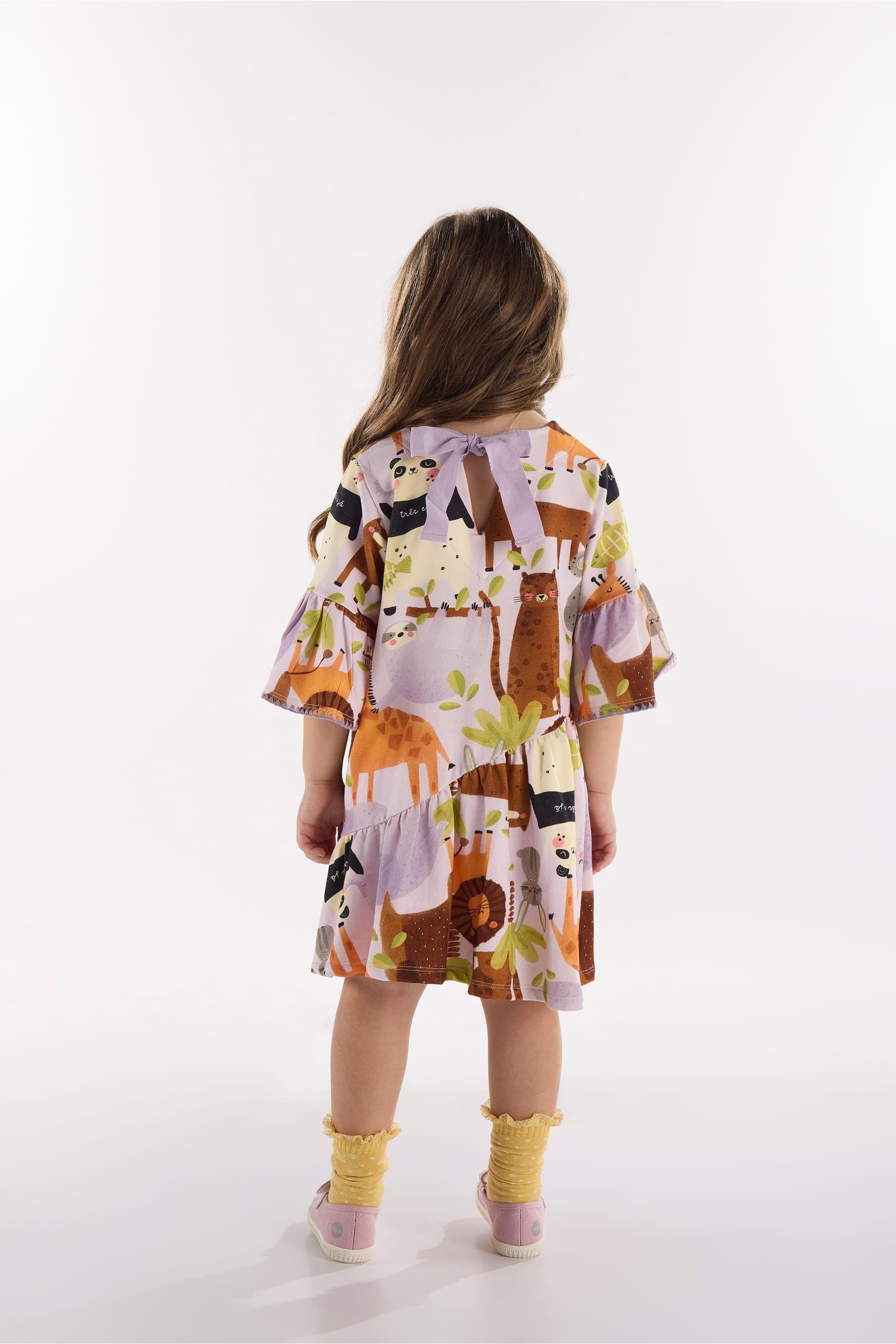 Vestido Safári Encantado Infantil em Molecotton Sem Felpa (Roxo) Três e Já - Imagem 23